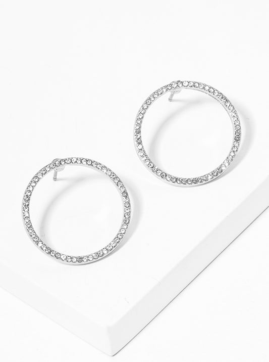 Crystal Pave Circle Post Stud Earrings