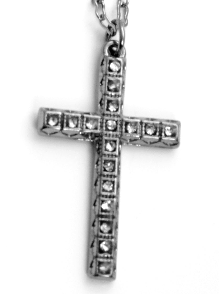 Crystal Pave Cross Pendant Gothic Necklace