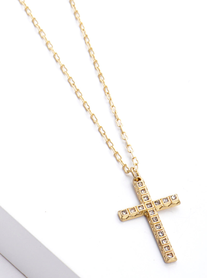Crystal Pave Cross Pendant Gothic Necklace