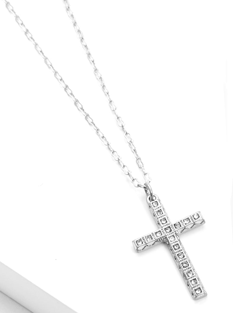 Crystal Pave Cross Pendant Gothic Necklace