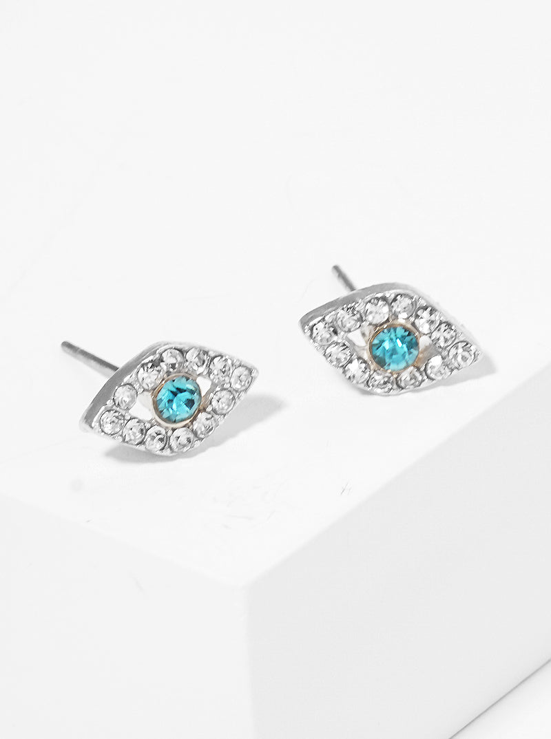 Crystal Pave Evil Eye Spiritual Themed Post Stud Earrings