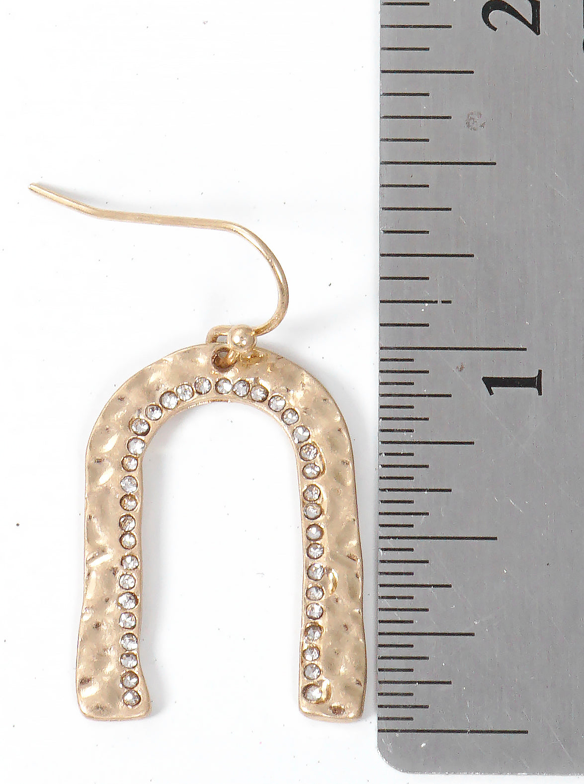 Crystal Pave Hammered Metal Arch Lightweight Fishhook Dangle Drop Earrings