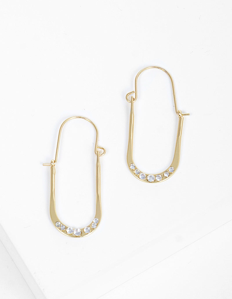 Crystal Pave Hammered Metal Lightweight Hoop Earrings