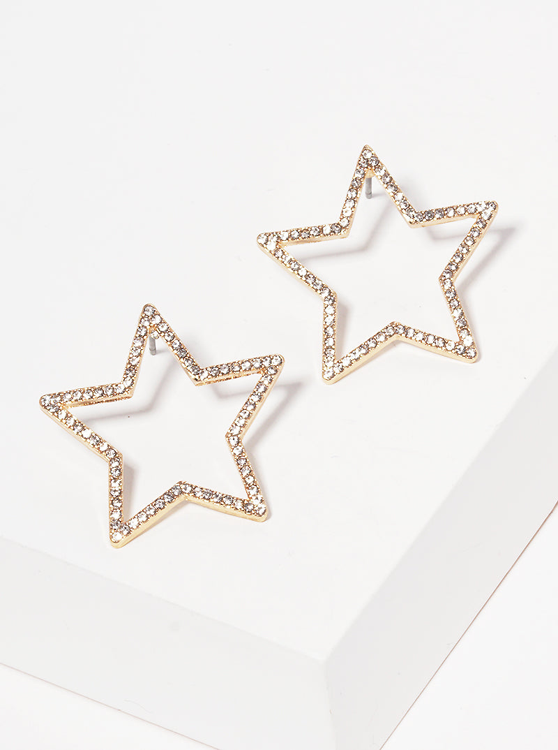 Crystal Pave Hollow Star Post Stud Earrings