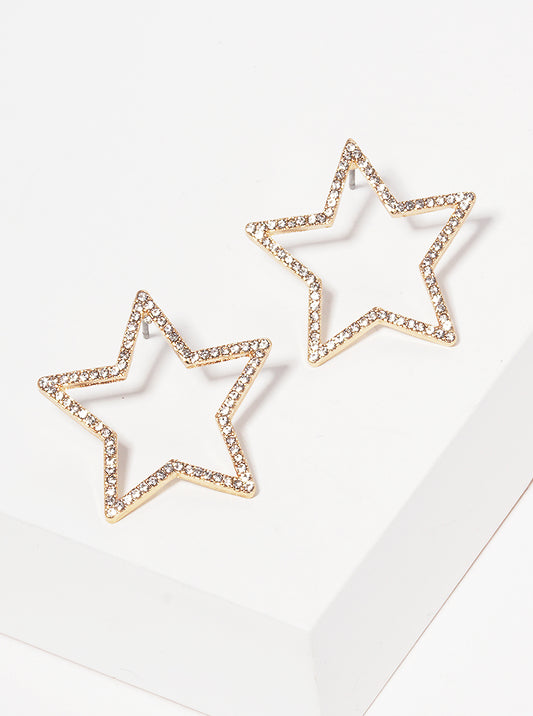 Crystal Pave Hollow Star Post Stud Earrings