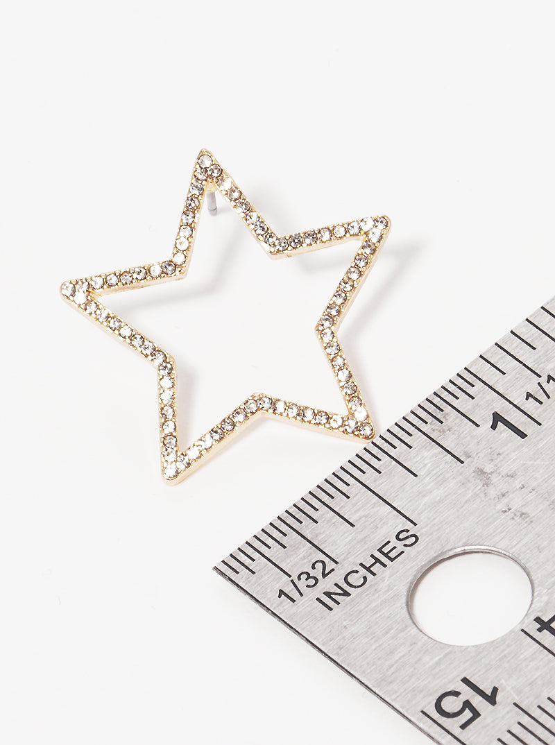 Crystal Pave Hollow Star Post Stud Earrings
