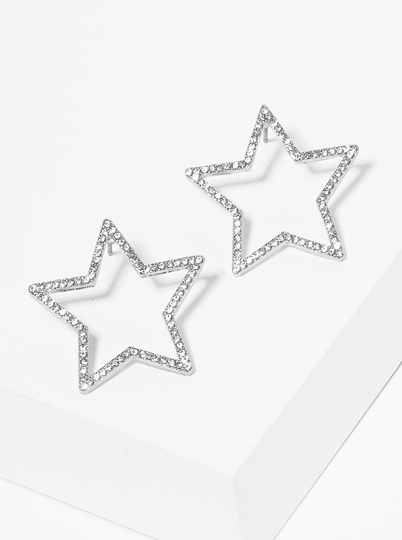 Crystal Pave Hollow Star Post Stud Earrings