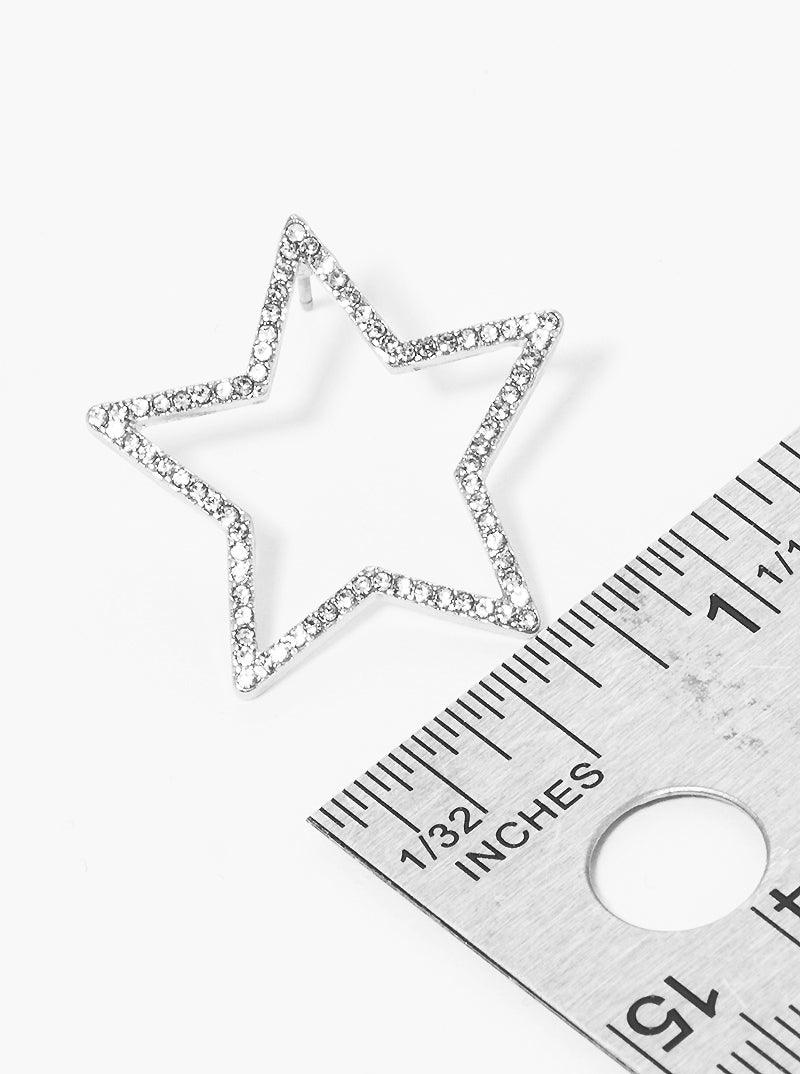 Crystal Pave Hollow Star Post Stud Earrings