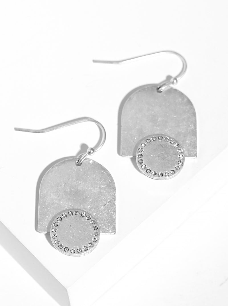 Crystal Pave Metal Geometric Shaped Fish Hook Dangle Drop Earrings