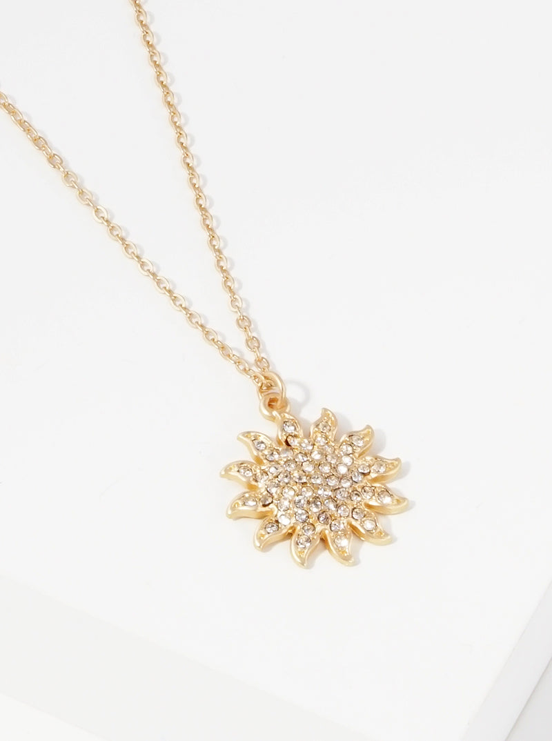 Crystal Pave Metal Sun Pendant Necklace