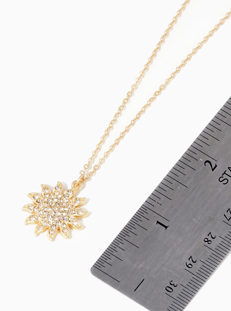 Crystal Pave Metal Sun Pendant Necklace