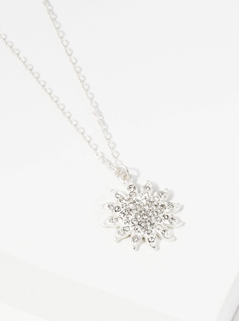 Crystal Pave Metal Sun Pendant Necklace