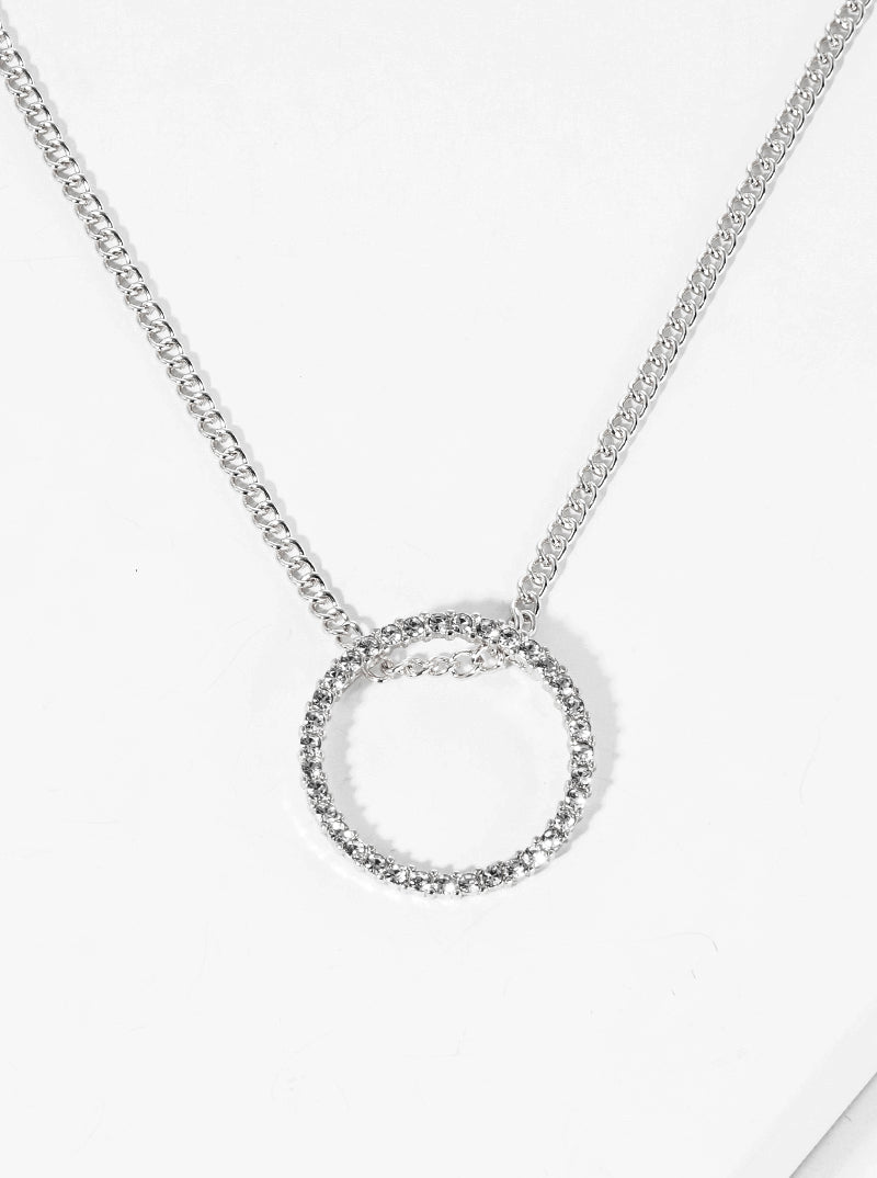 Crystal Pave Open Circle Pendant Necklace