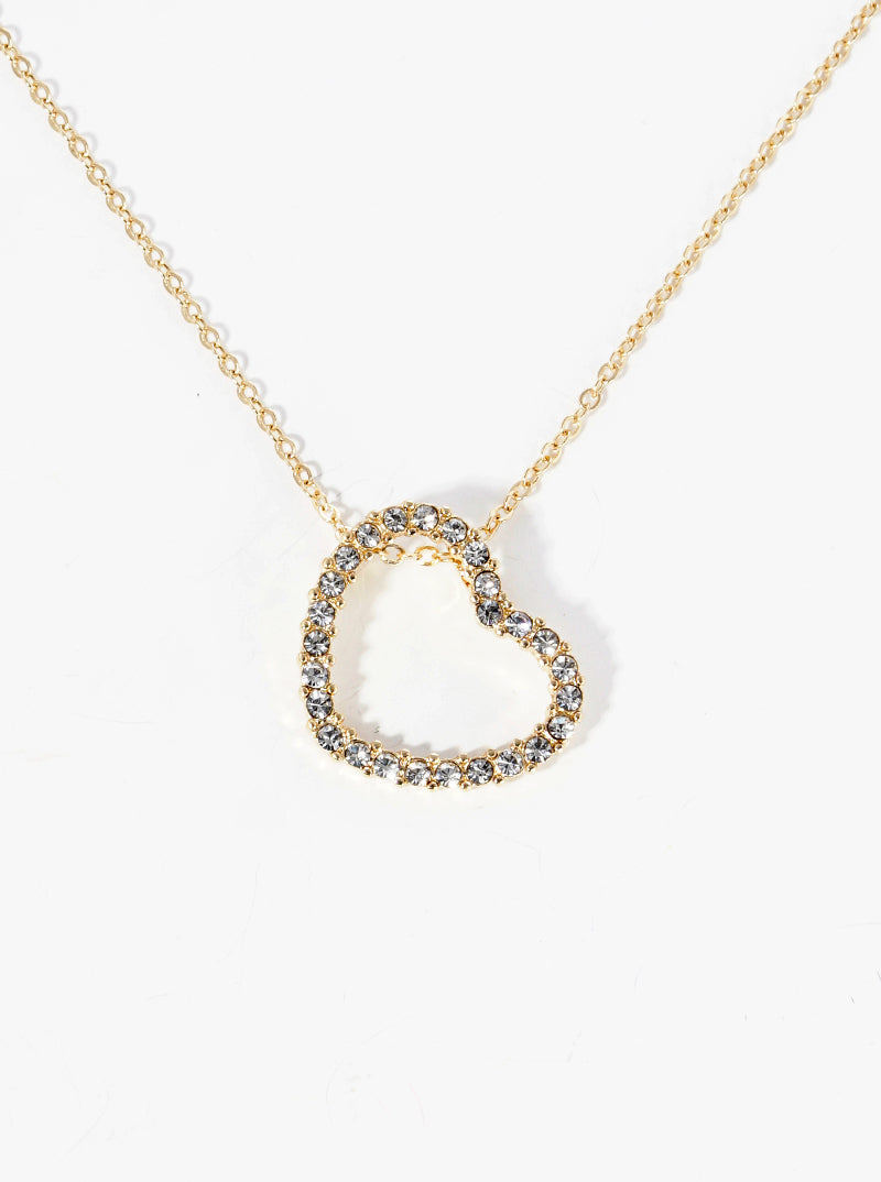 Crystal Pave Open Slanted Heart Pendant Necklace