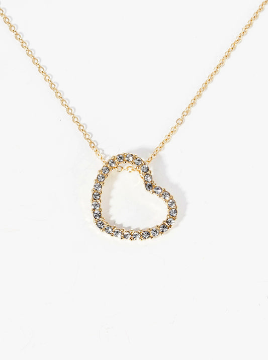 Crystal Pave Open Slanted Heart Pendant Necklace