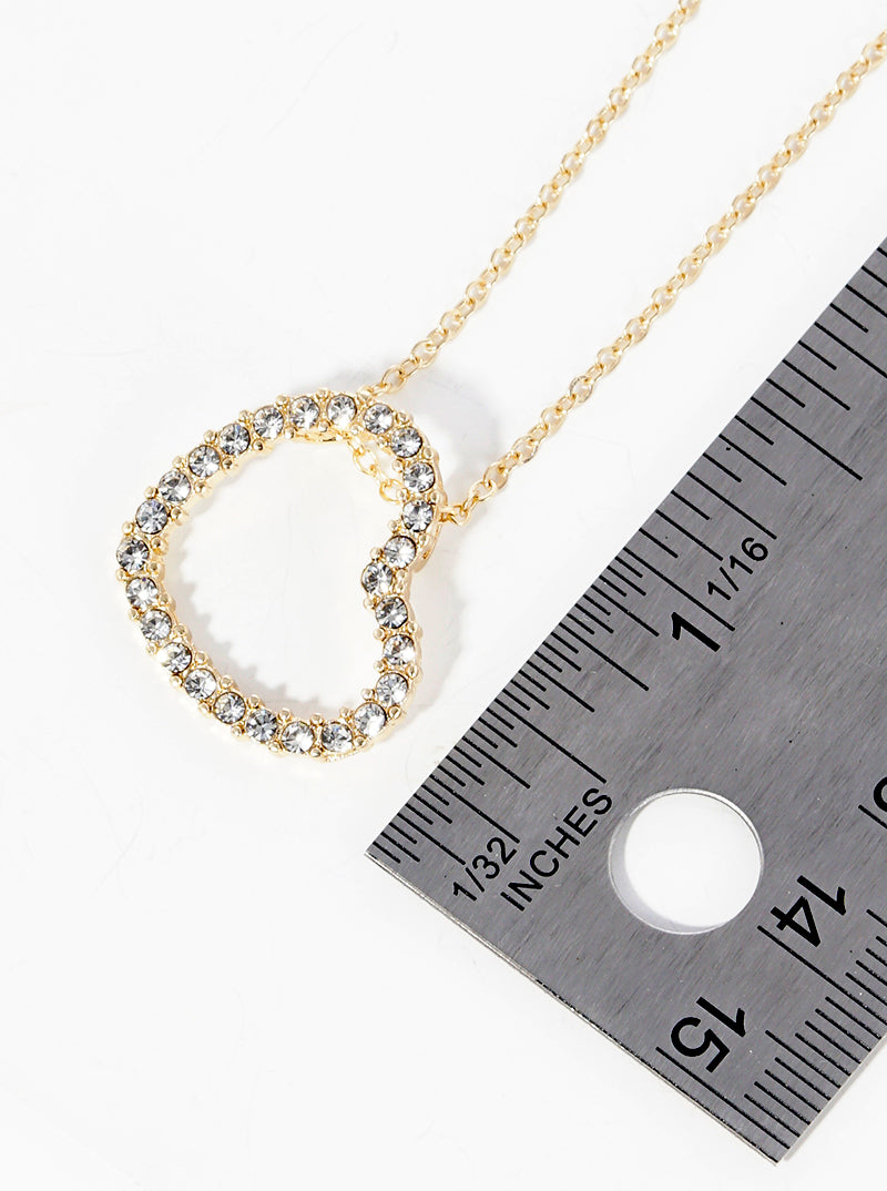 Crystal Pave Open Slanted Heart Pendant Necklace