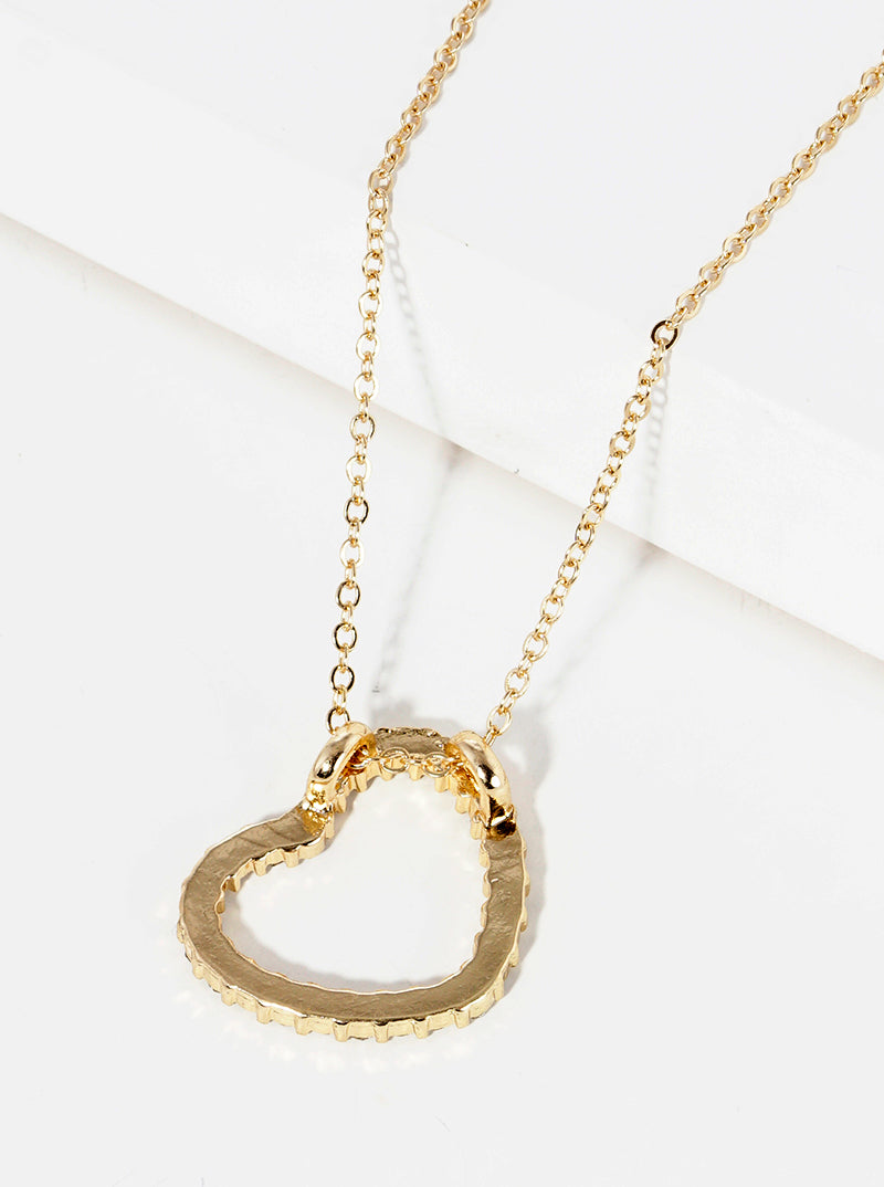 Crystal Pave Open Slanted Heart Pendant Necklace