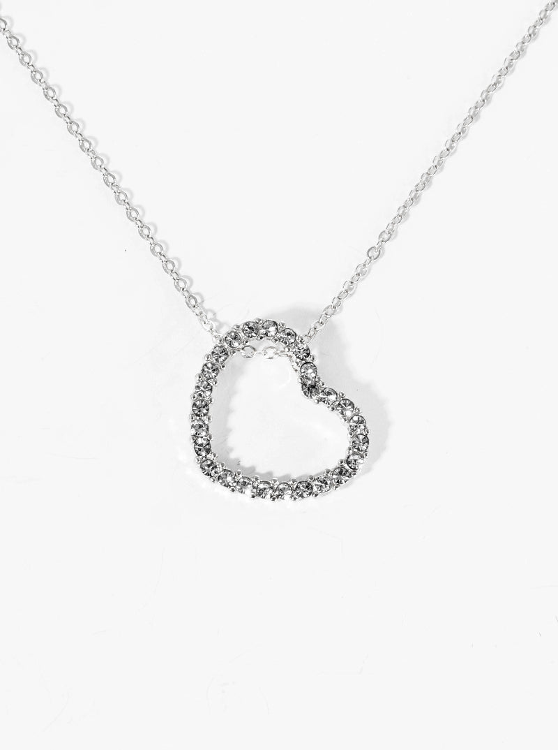 Crystal Pave Open Slanted Heart Pendant Necklace