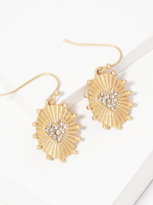 Crystal Pave Oval Heart Fish Hook Dangle Drop Earrings