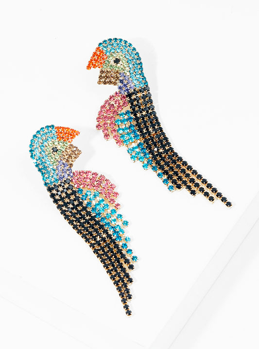 Crystal Pave Parrot Shape Fun Post Drop Earrings