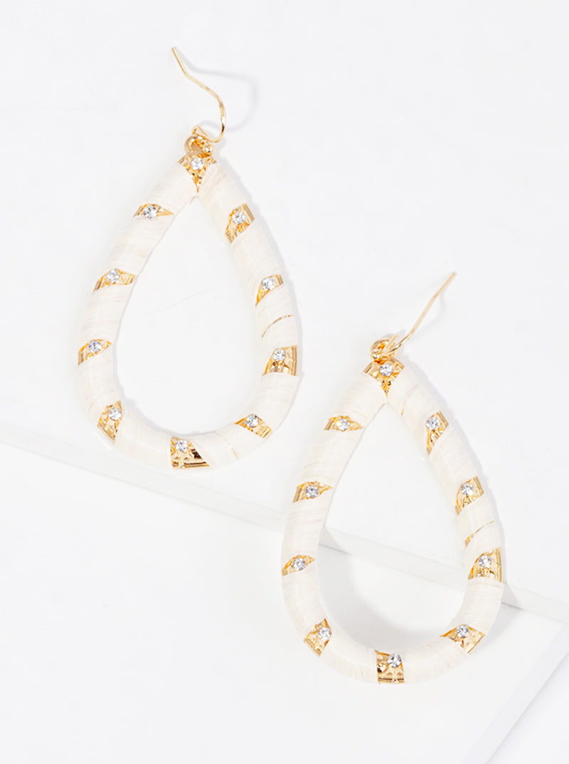 Crystal Pave Raffia Wrapped Teardrop Dangle Drop Earrings