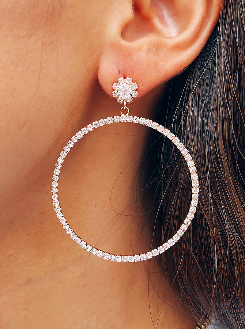 Crystal Pave Round Dangle Post Earrings