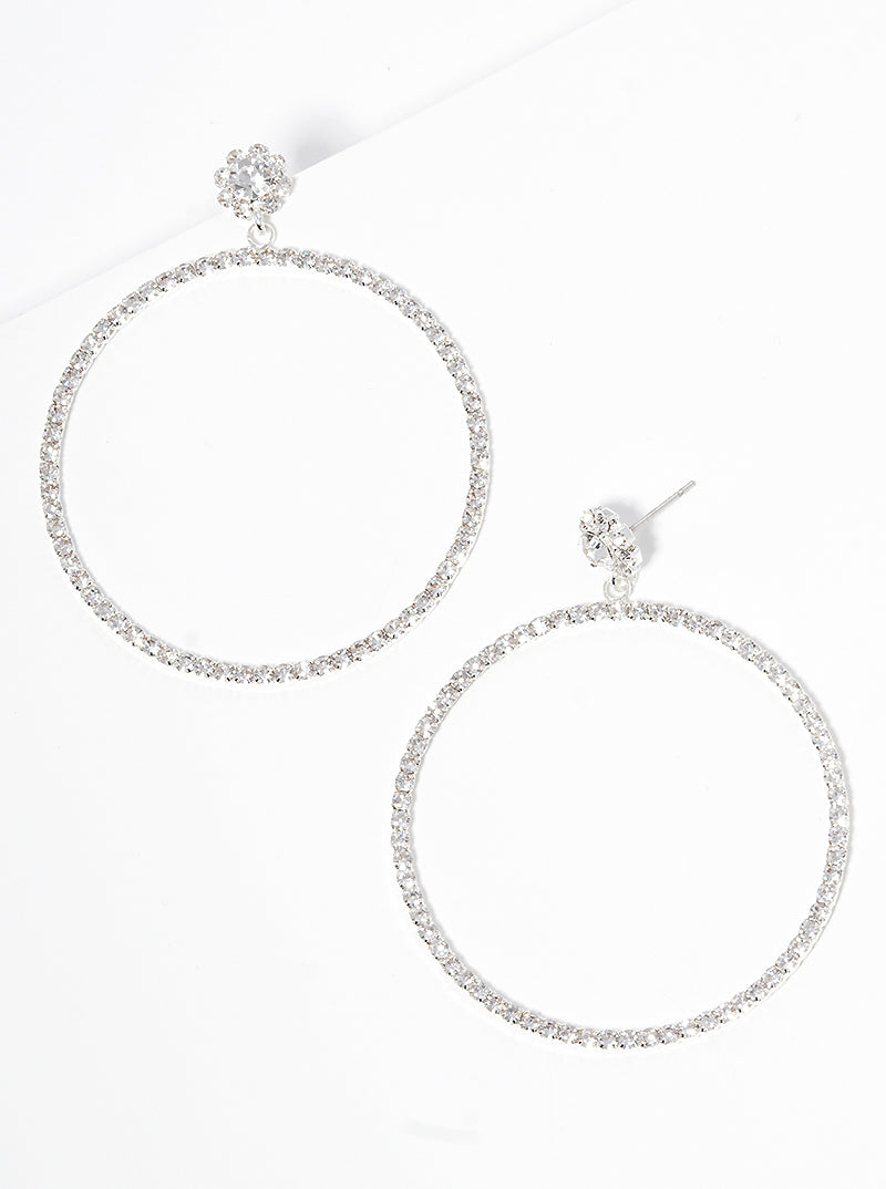 Crystal Pave Round Dangle Post Earrings