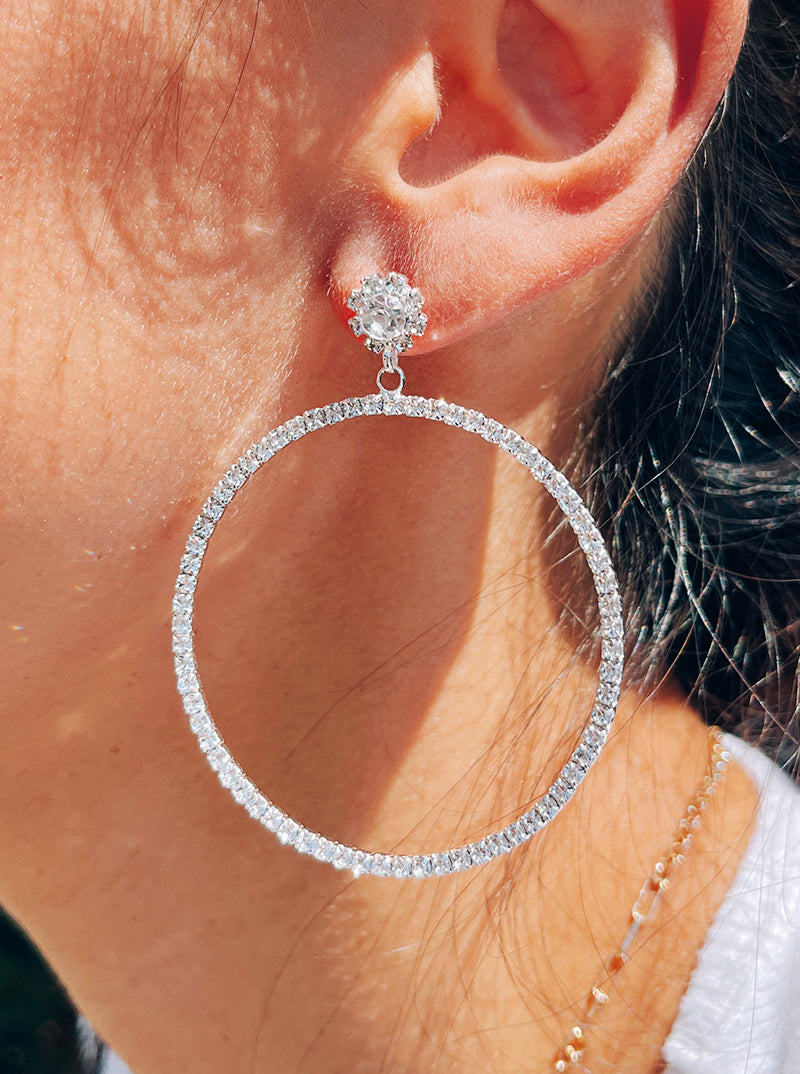 Crystal Pave Round Dangle Post Earrings