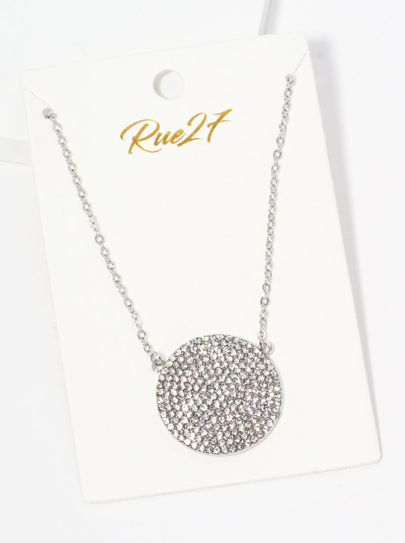 Crystal Pave Round Pendant Necklace