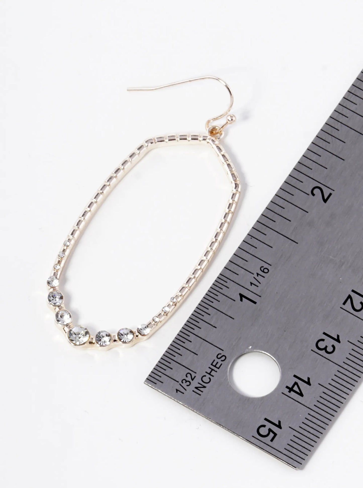 Crystal Pave Rounded Oblong Hexagon Shape Textured Metal Dangle Drop Earrings