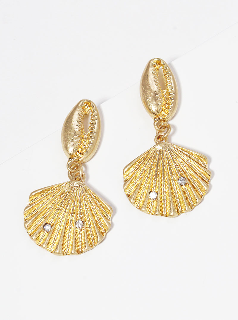 Crystal Pave Sea Shell Dangle Post Earrings