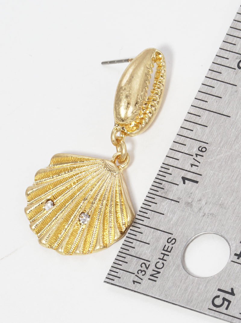 Crystal Pave Sea Shell Dangle Post Earrings