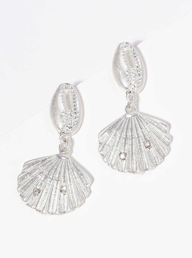 Crystal Pave Sea Shell Dangle Post Earrings