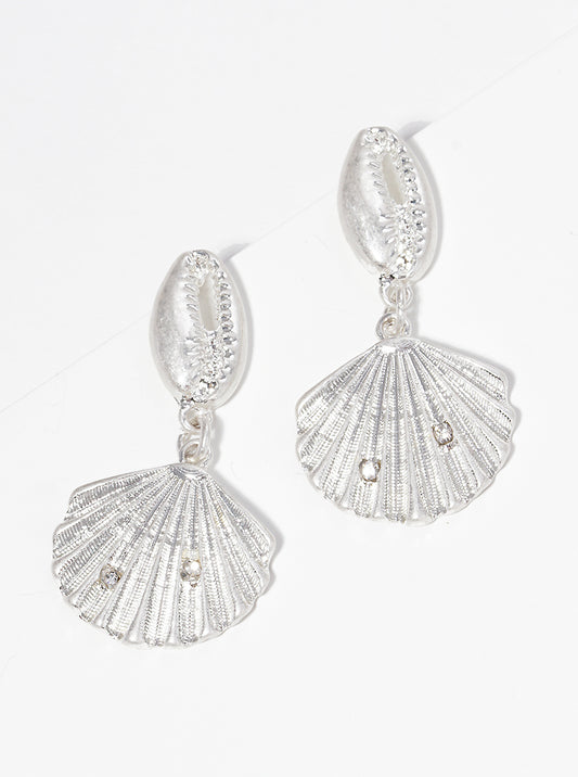 Crystal Pave Sea Shell Dangle Post Earrings