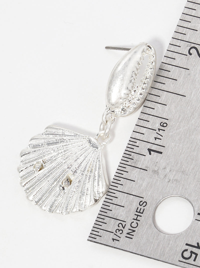 Crystal Pave Sea Shell Dangle Post Earrings