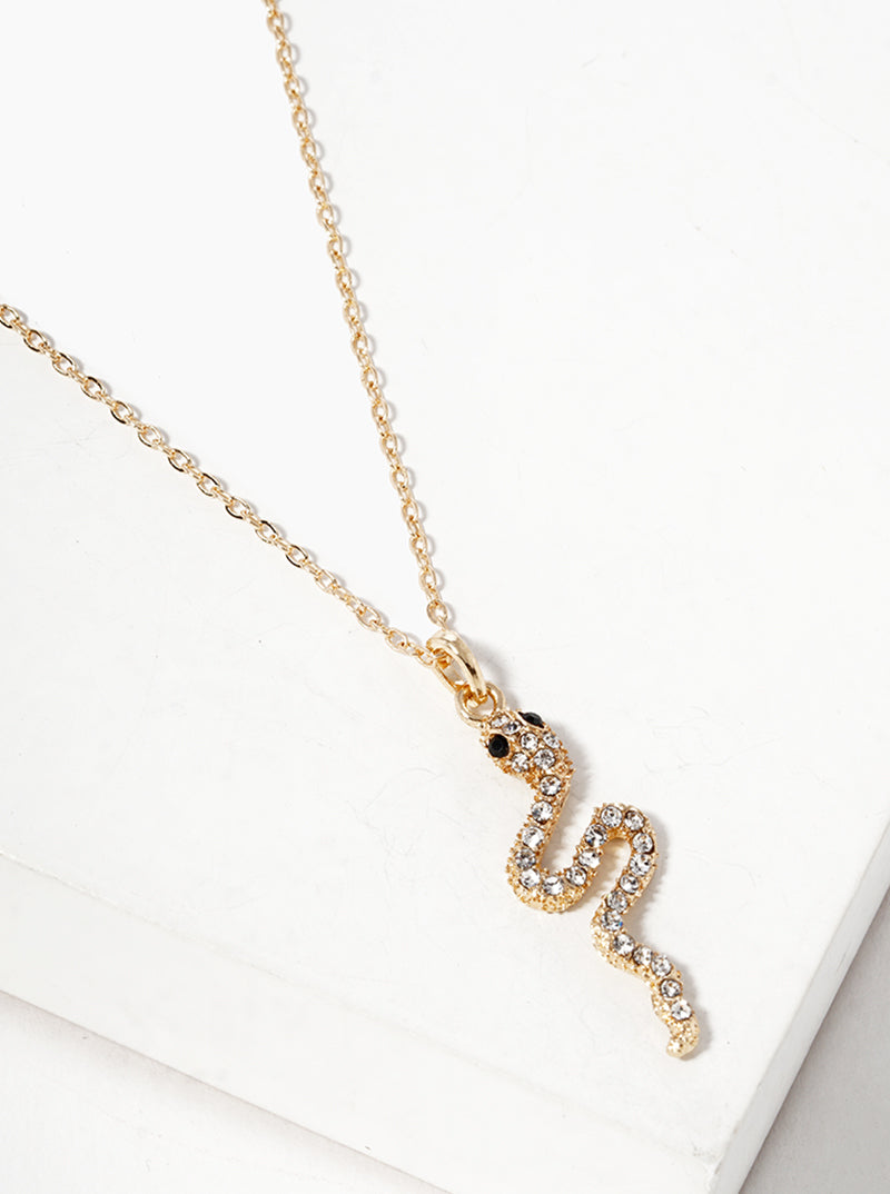Crystal Pave Snake Pendant Necklace