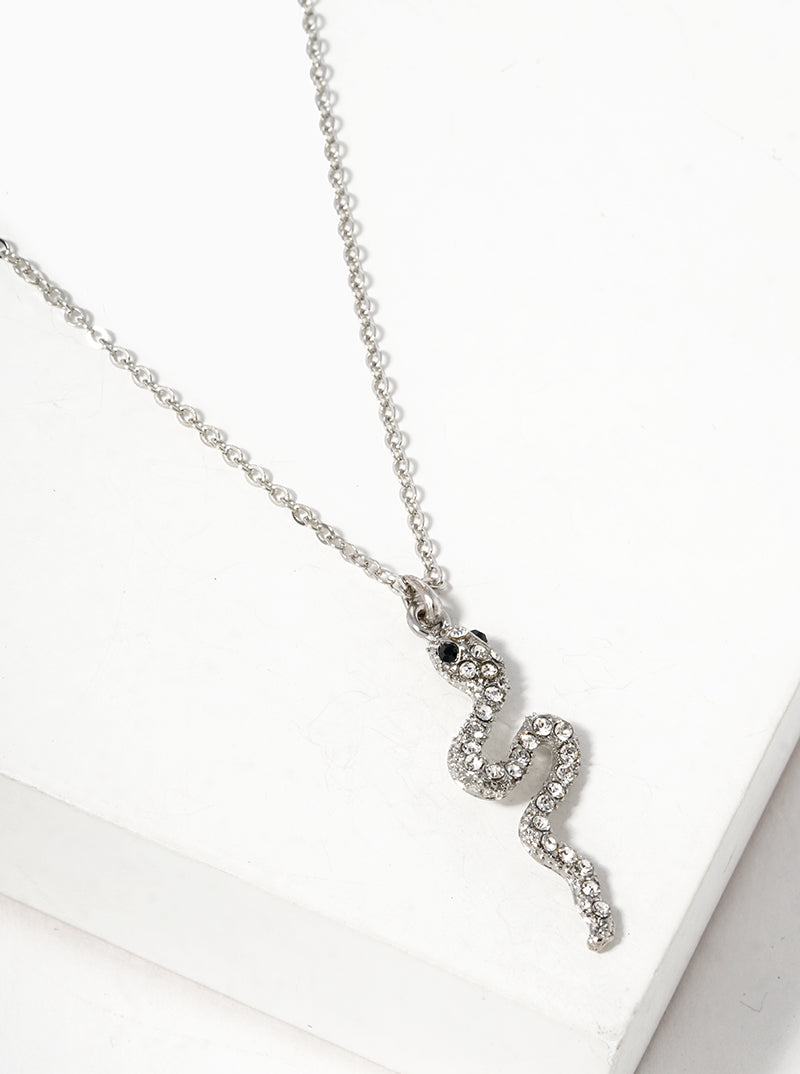 Crystal Pave Snake Pendant Necklace