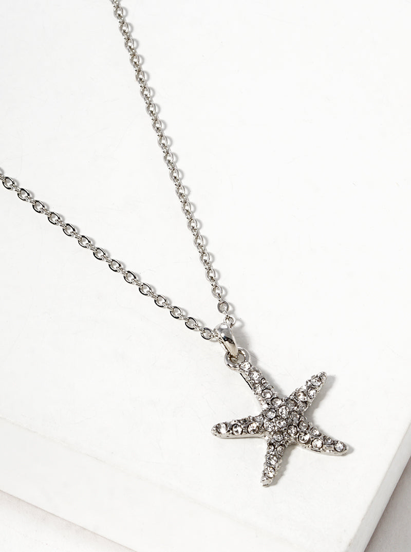 Crystal Pave Starfish Pendant Necklace