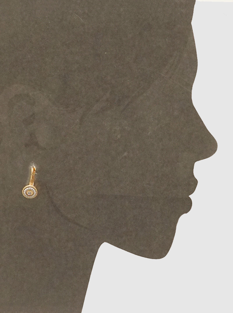 Crystal Pave Textured Metal Two Tone Round Leverback Clip Earrings