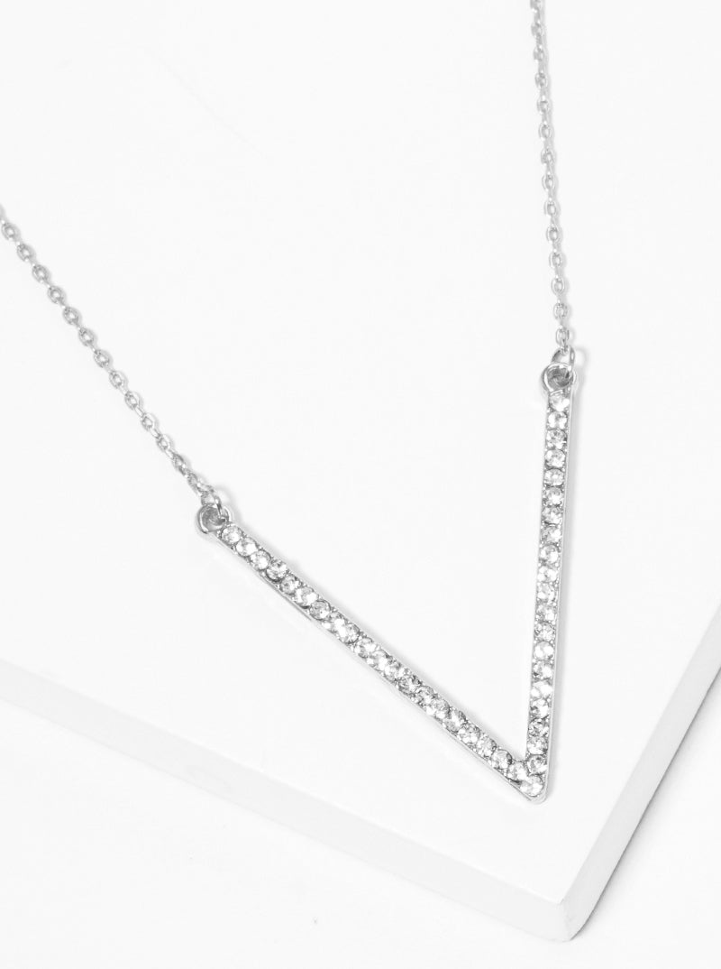 Crystal Pave V Shape Pendant Necklace