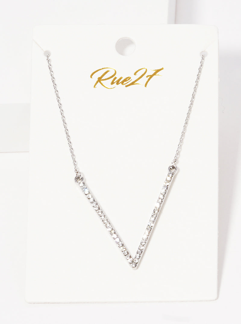 Crystal Pave V Shape Pendant Necklace