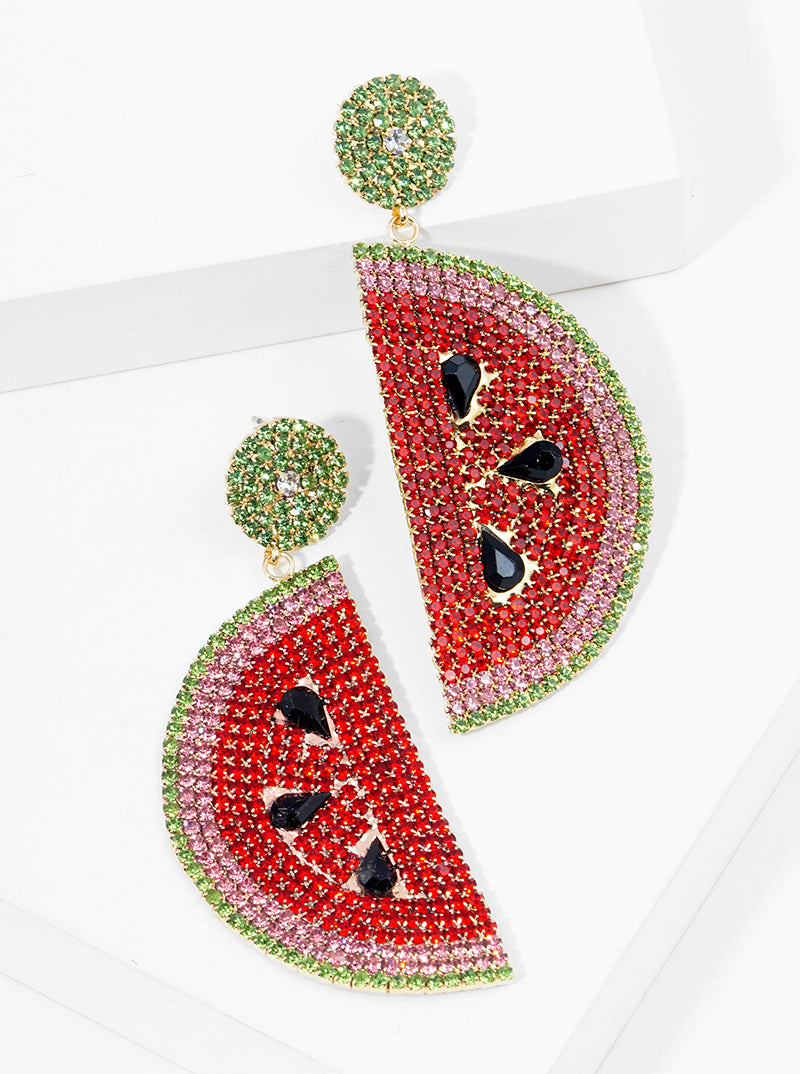 Crystal Pave Watermelon Fun Dangle Post Summer Earrings