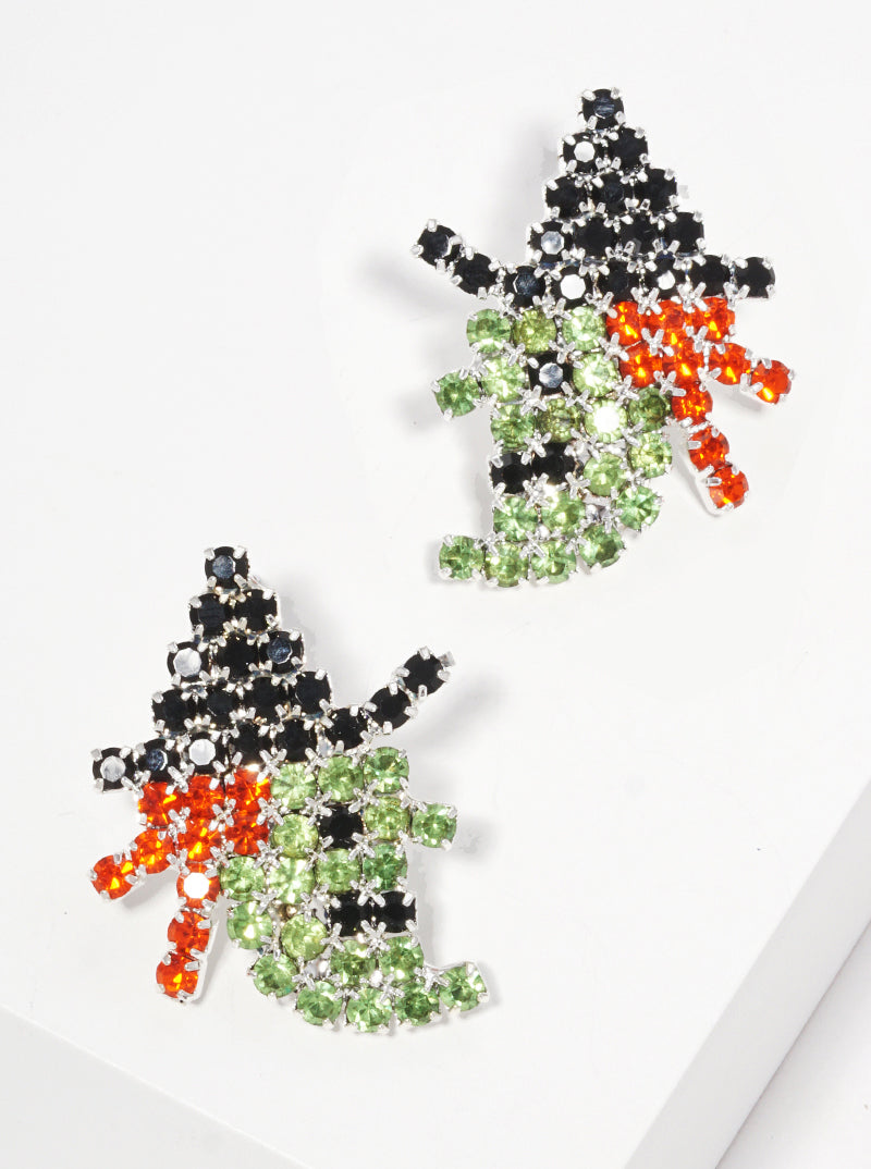 Crystal Pave Witch Halloween Themed Post Stud Earrings