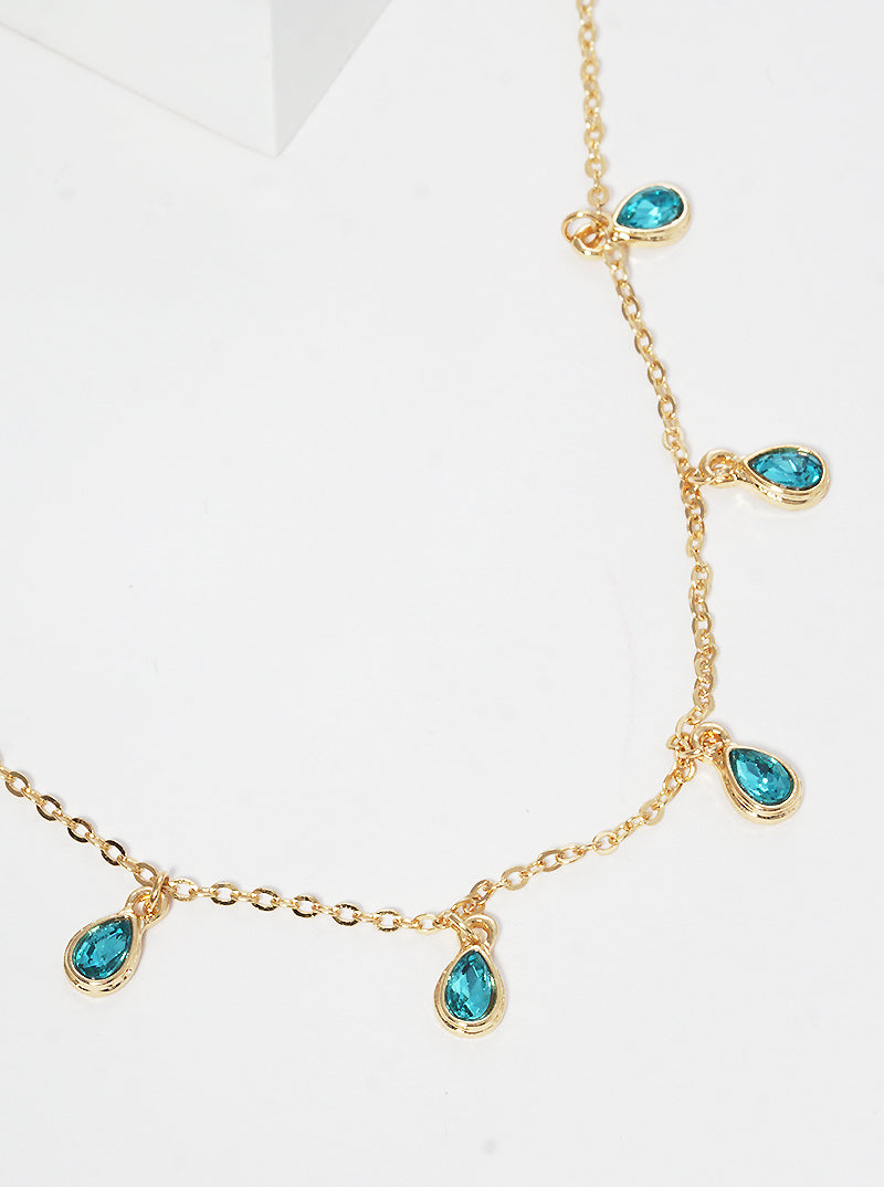 Crystal Teardrop Stone Charms Dainty Necklace