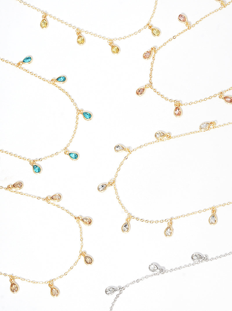 Crystal Teardrop Stone Charms Dainty Necklace