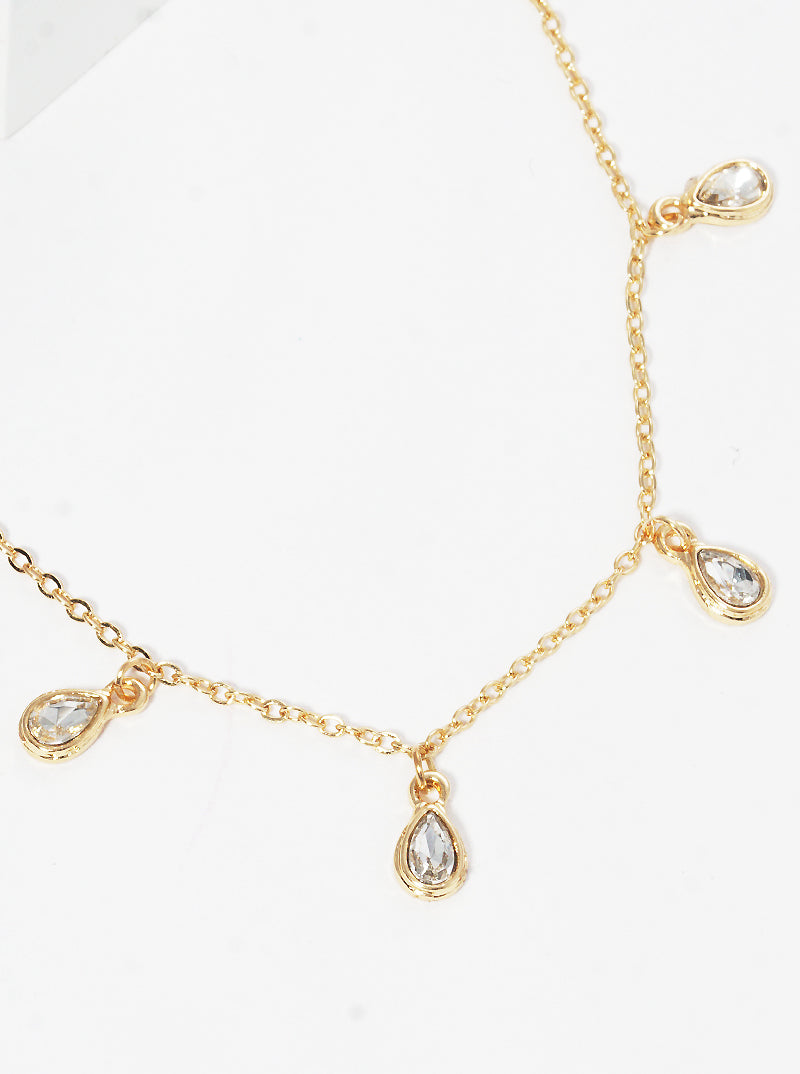 Crystal Teardrop Stone Charms Dainty Necklace