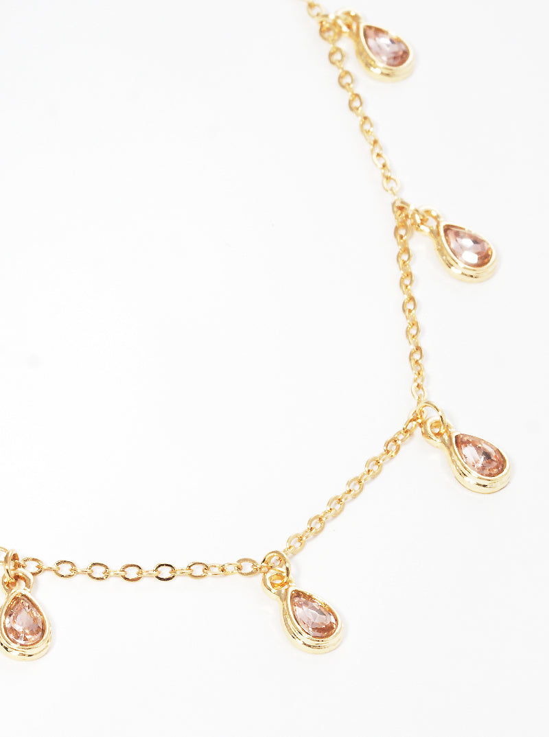 Crystal Teardrop Stone Charms Dainty Necklace