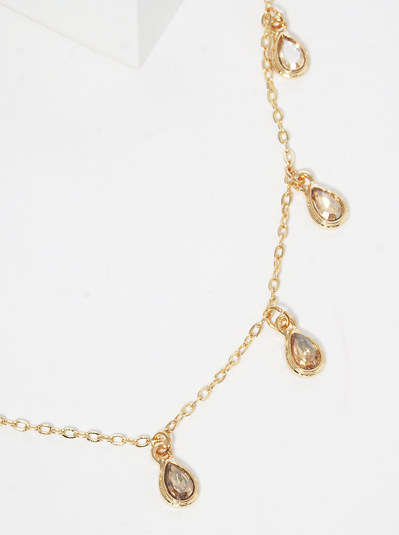 Crystal Teardrop Stone Charms Dainty Necklace