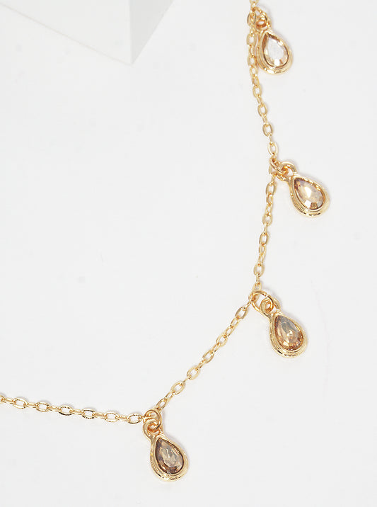 Crystal Teardrop Stone Charms Dainty Necklace