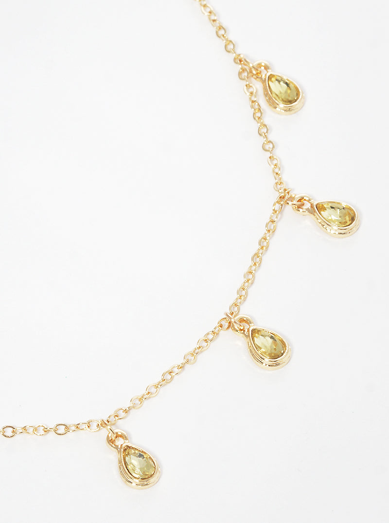 Crystal Teardrop Stone Charms Dainty Necklace